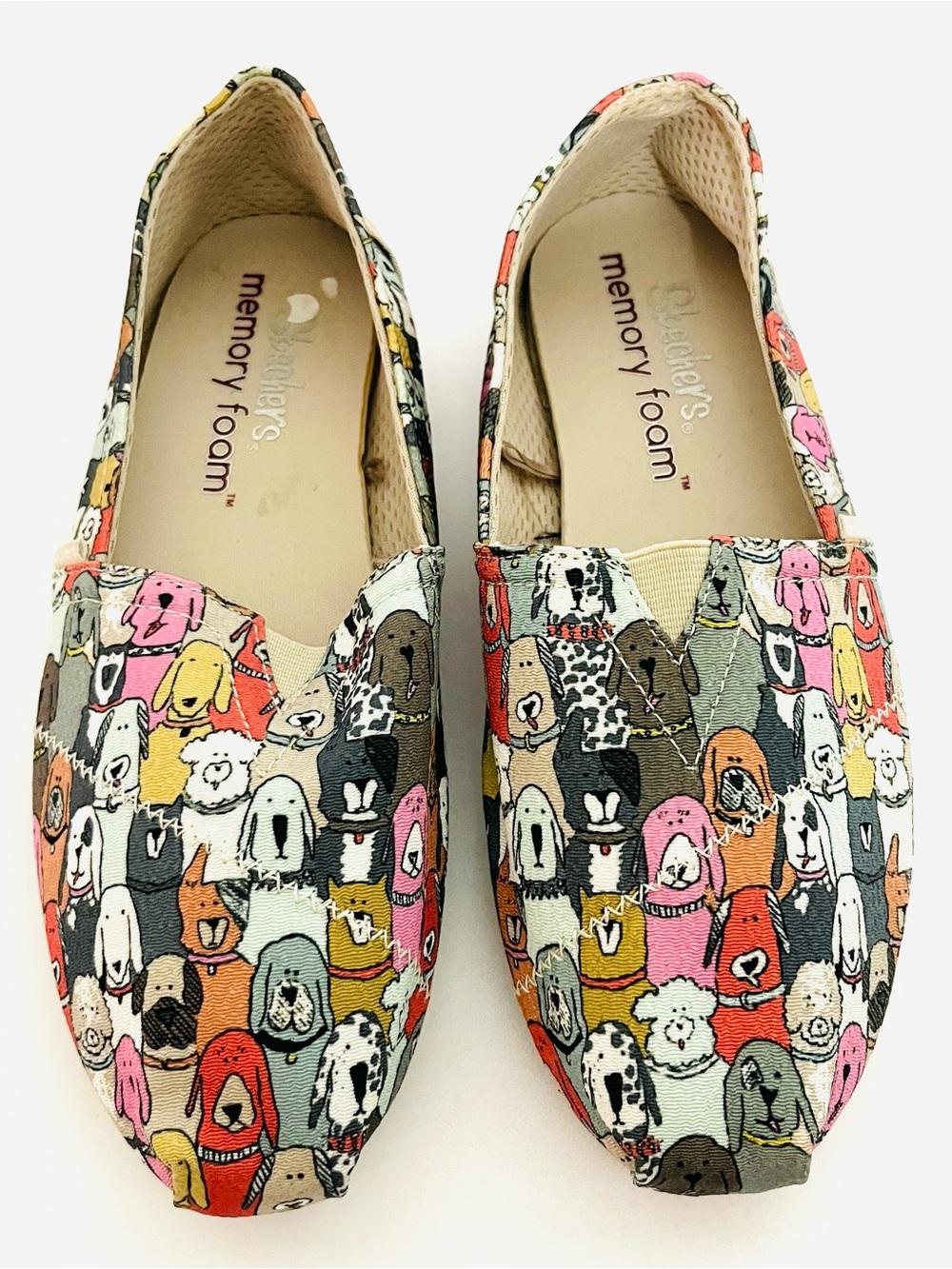 Skechers Memory Foam Slip-On Flats Colorful Dog Print